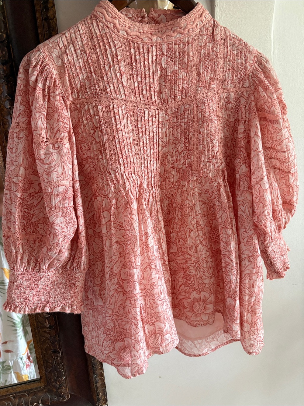 SUNDANCE Coral Smocked Puff- Sleeves Blouse